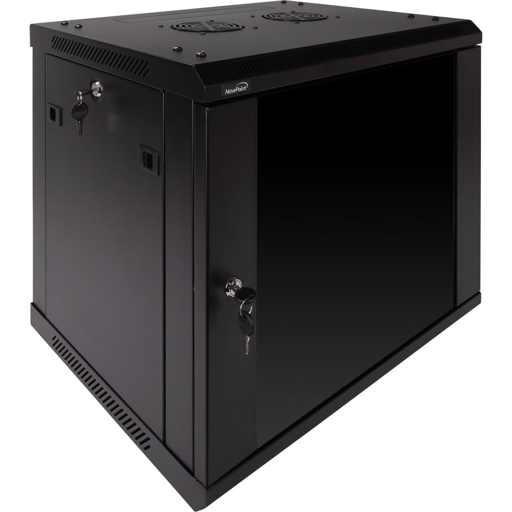 Navepoint 9U Deluxe IT Wallmount Cabinet Enclosure 19-Inch Server Network Rack with Locking Glass Door - Black