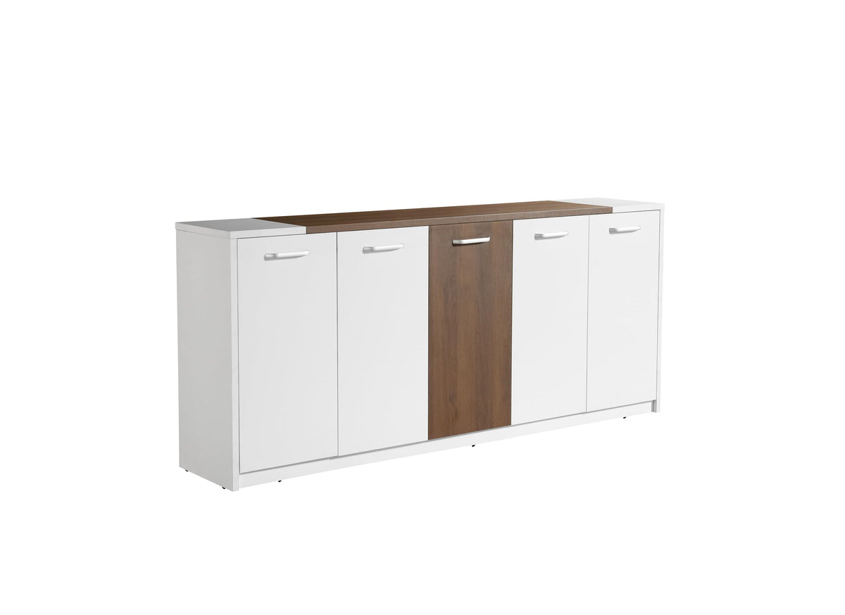 Leon 87" Wood Office Furniture Set of 3pcs | Executive Right Side L Shaped Corner Desk & File Drawers w/Telescopic Rail | Coffee Table | Storage Cabinet w/Chrome Handles | Modern Home Workstation