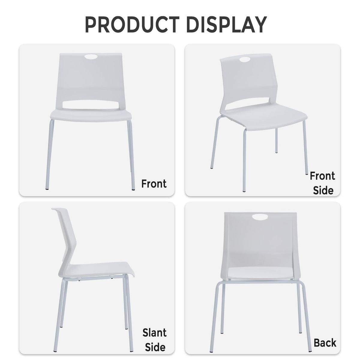 Sidanli Stackable Chairs Set of 4, Waiting Area & Breakroom Chairs in White with Back
