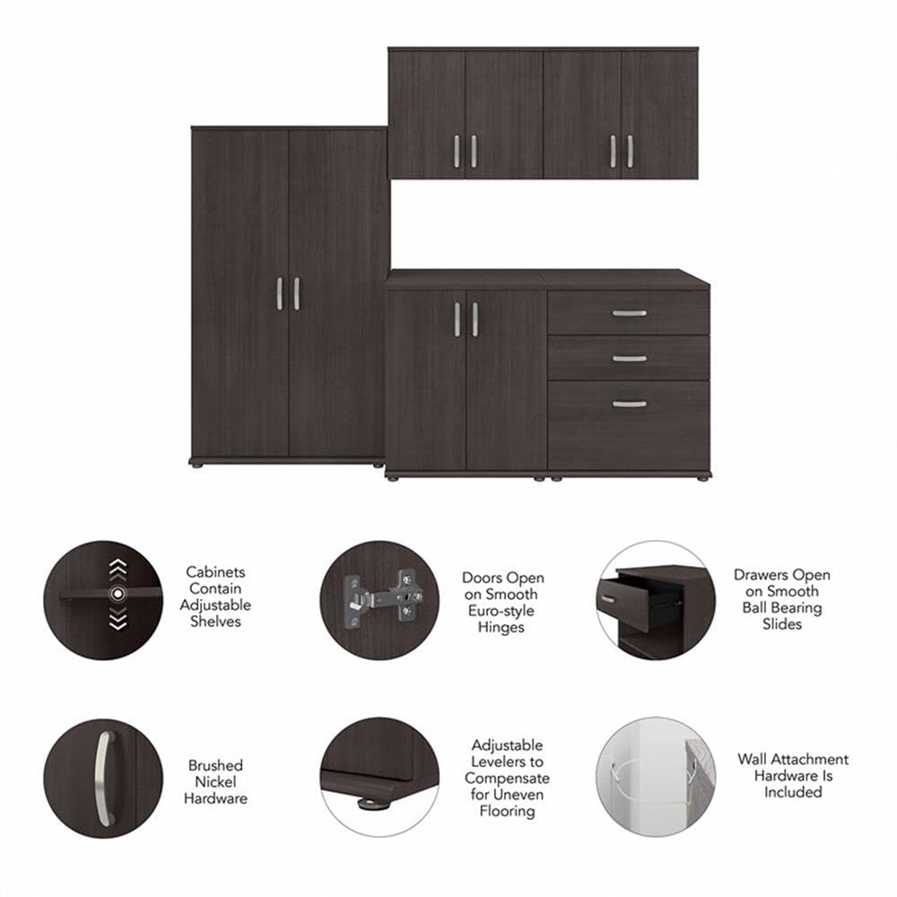 Bush Business Furniture Universal 92W 5 Piece Modular Storage Set with Floor and Wall Cabinets in Storm Gray