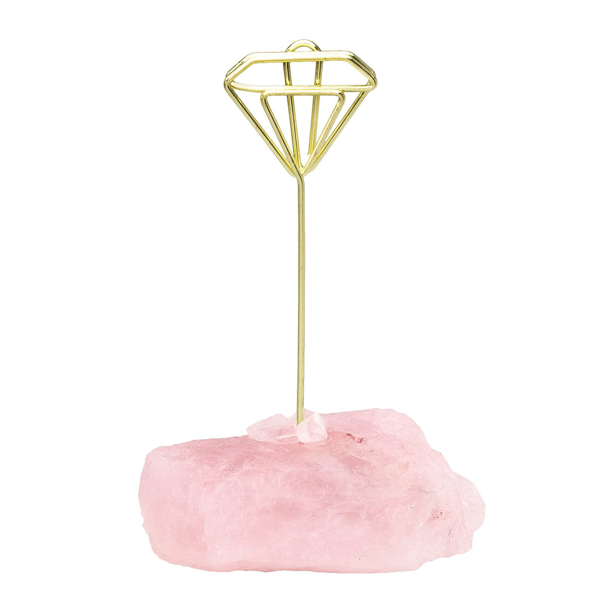 mookaitedecor Natural Rose Quartz Raw Crystal Table Card Holder, Wedding Table Name Card Holders Clips Picture Memo Note Photo Stand, Diamond Shape