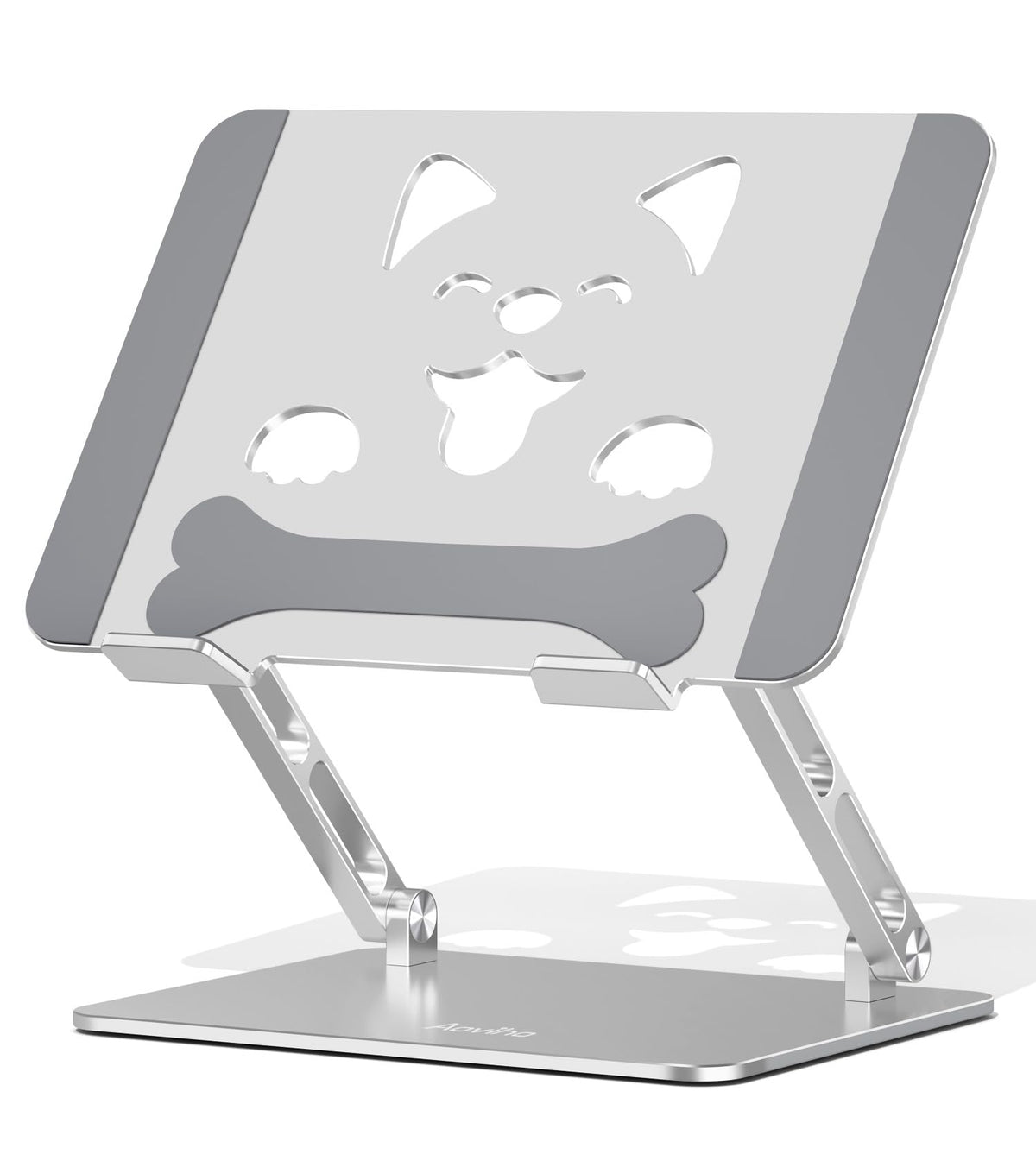 Aoviho Laptop Stand for Desk-Adjustable, Foldable, Portable, Ergonomic Aluminum Notebook Riser with Unique Puppy Cooling Vent, Desk Gift for 10"-17.3" Devices Mac, Dell, HP, Lenovo, Samsung, Silver