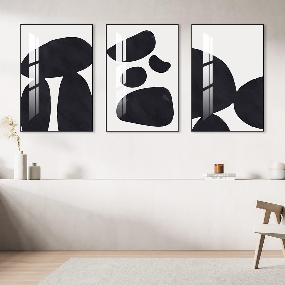 Abstract Wall Art Prints, Framed Wall Art for Living Room, Bedroom, Dining Room, Nursery, Office, Kitchen, Bathroom (Black, 16"X 24" X 3 panel)