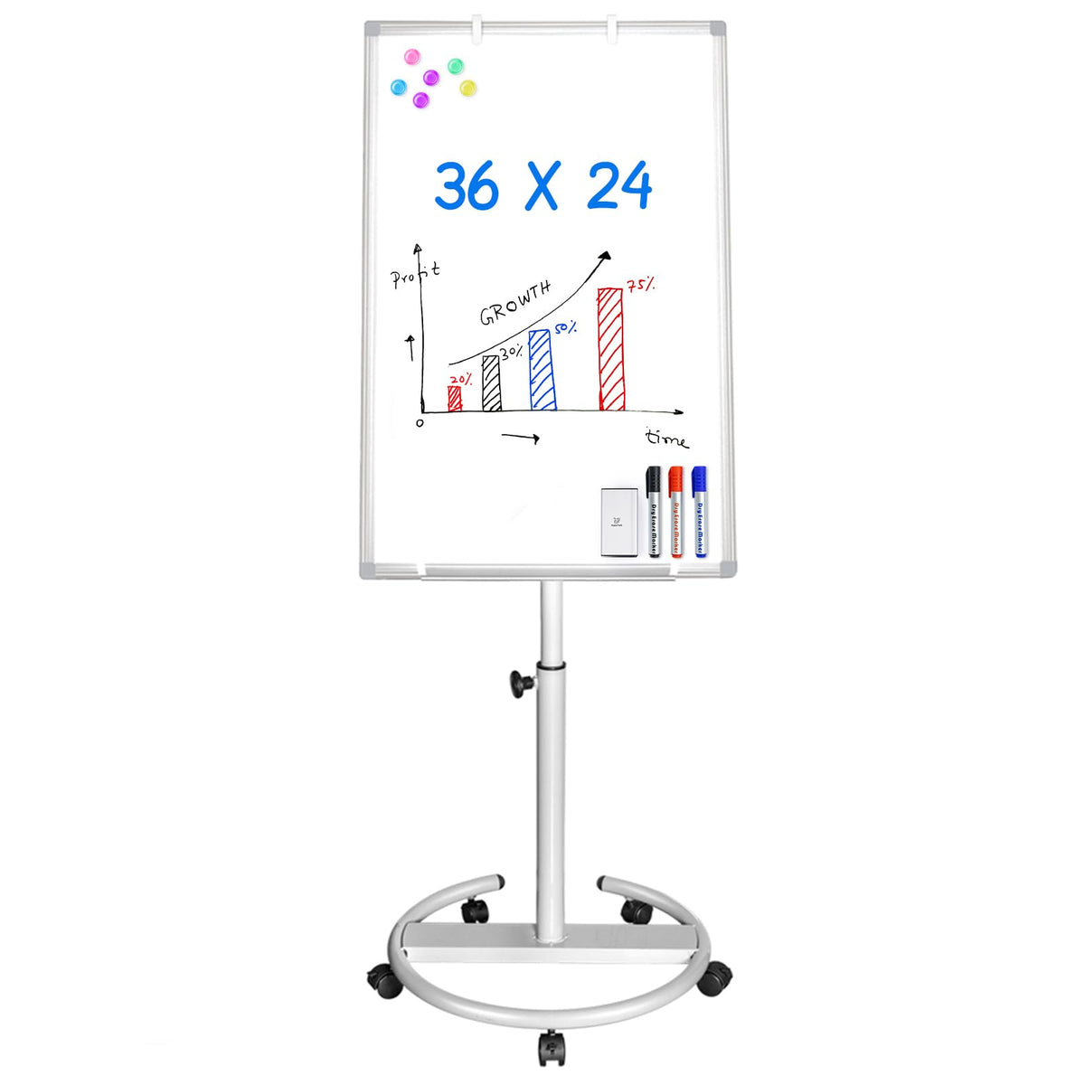 Mobile Whiteboard – 36 x 24 inches Portable Magnetic Dry Erase Board, 3' x 2' Stand Easel White Board Dry Erase Easel Standing Board with Flipchart Hooks