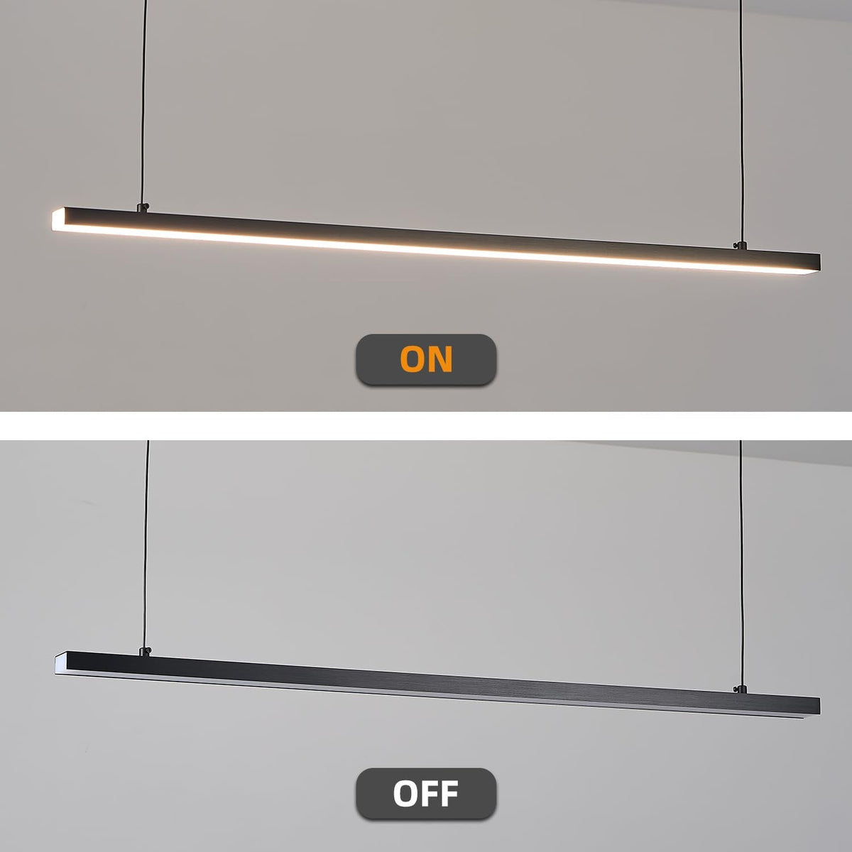 Black long chandelier, dining room light, Nordic modern minimalist style, office, long bar counter, kitchen light, color temperature adjustable from 3000K to 6000K, LED chandelier, 70.87 inches