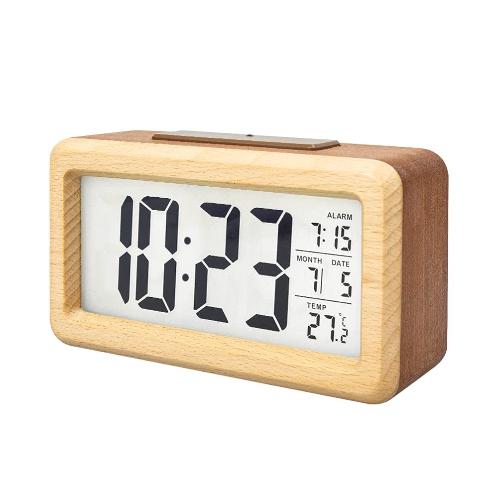 everwood Wooden Digital Battery Operated Alarm Clocks for Bedrooms, Beside, Table, Desk