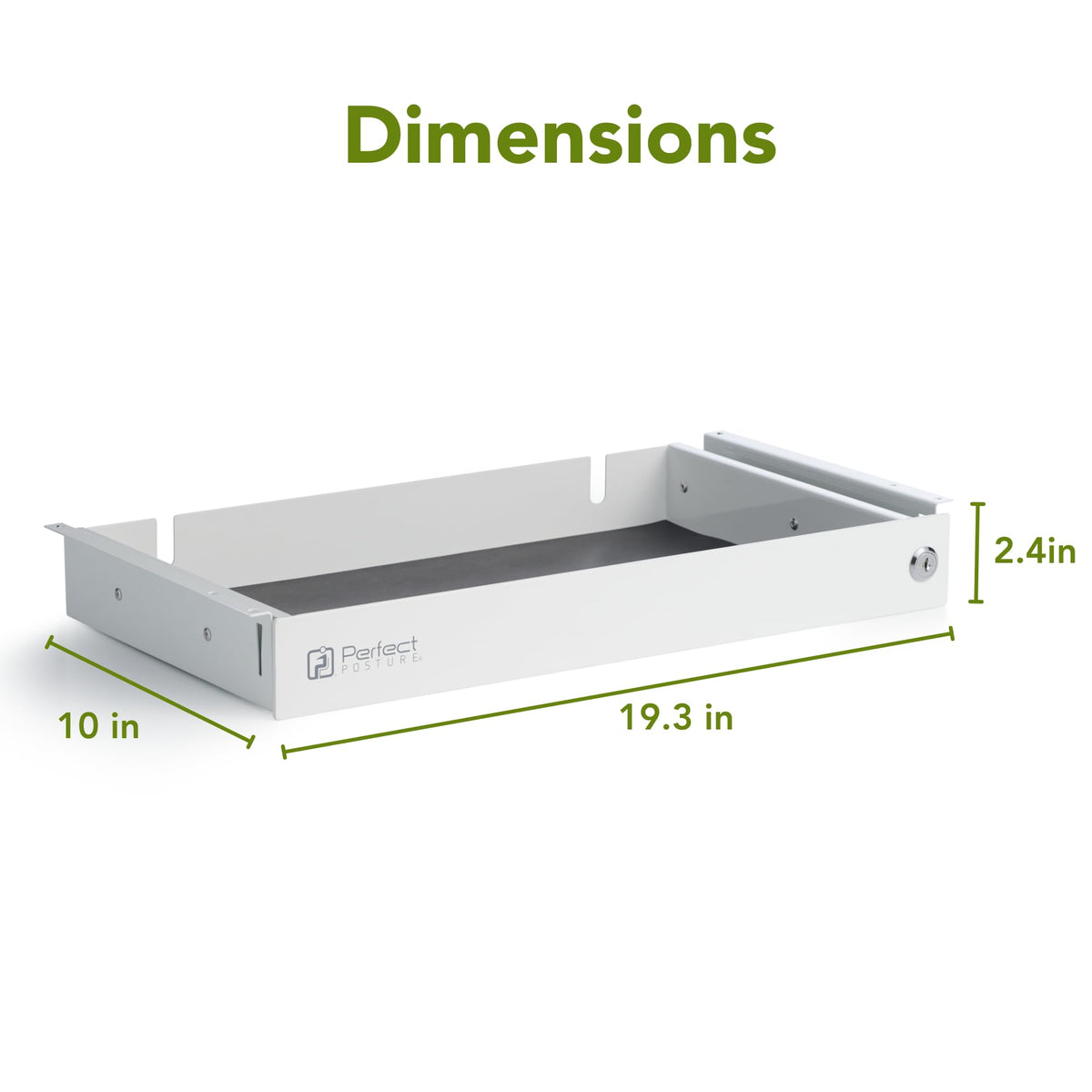 PERFECT POSTURE Max Under Desk Storage Drawer – Large Desk Drawer with Lock for Regular & Sit-Stand Standing Desks, White (19.3" x 10")
