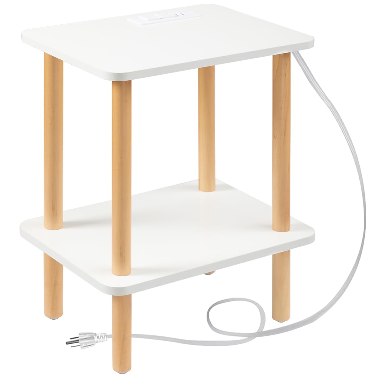 FORAOFUR End Table with Charging Station, End Tables with USB Ports and Outlets, Small Side Table for Living Room, Bedroom & Office, Two-Tier Narrow Side Table, Easy Assembly