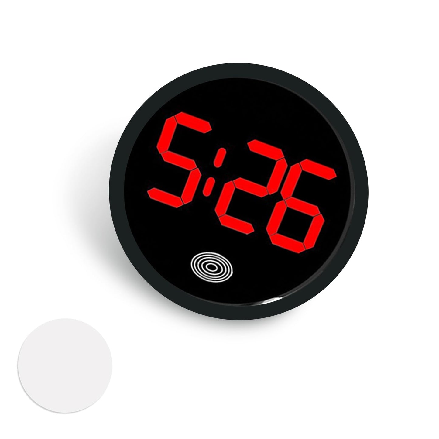 Zehiony Car Digital Clock, Touch Night Light LED Display Screen Clock, Round Shock-Resistant Alloy Dashboard Watch with 12H System, Self-Adhesive Mini Watch for Car & Home & Office (Red)