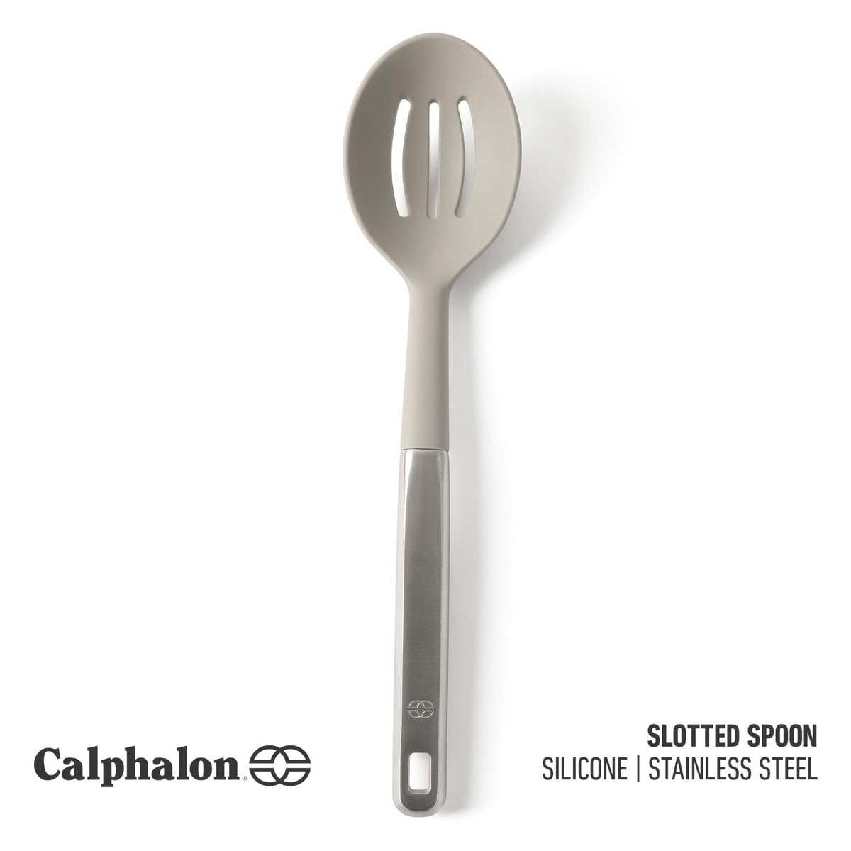 Calphalon Prime Stainless Steel Slotted Kitchen Spoon/Skimmer W/Taupe Silicone Head