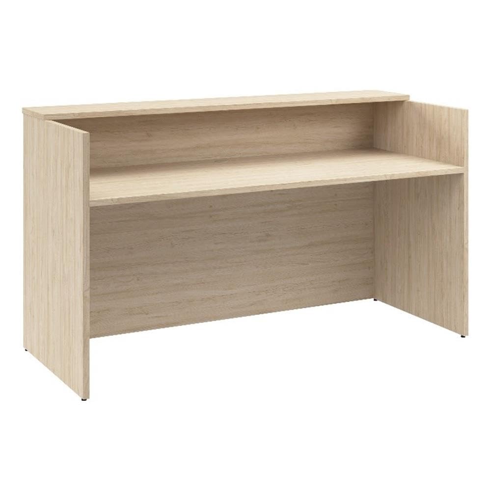 Bush Business Furniture Arrive 72W x 30D Reception Desk with Shelf in Natural Elm, Modern Receptionist Station for Office Waiting Room