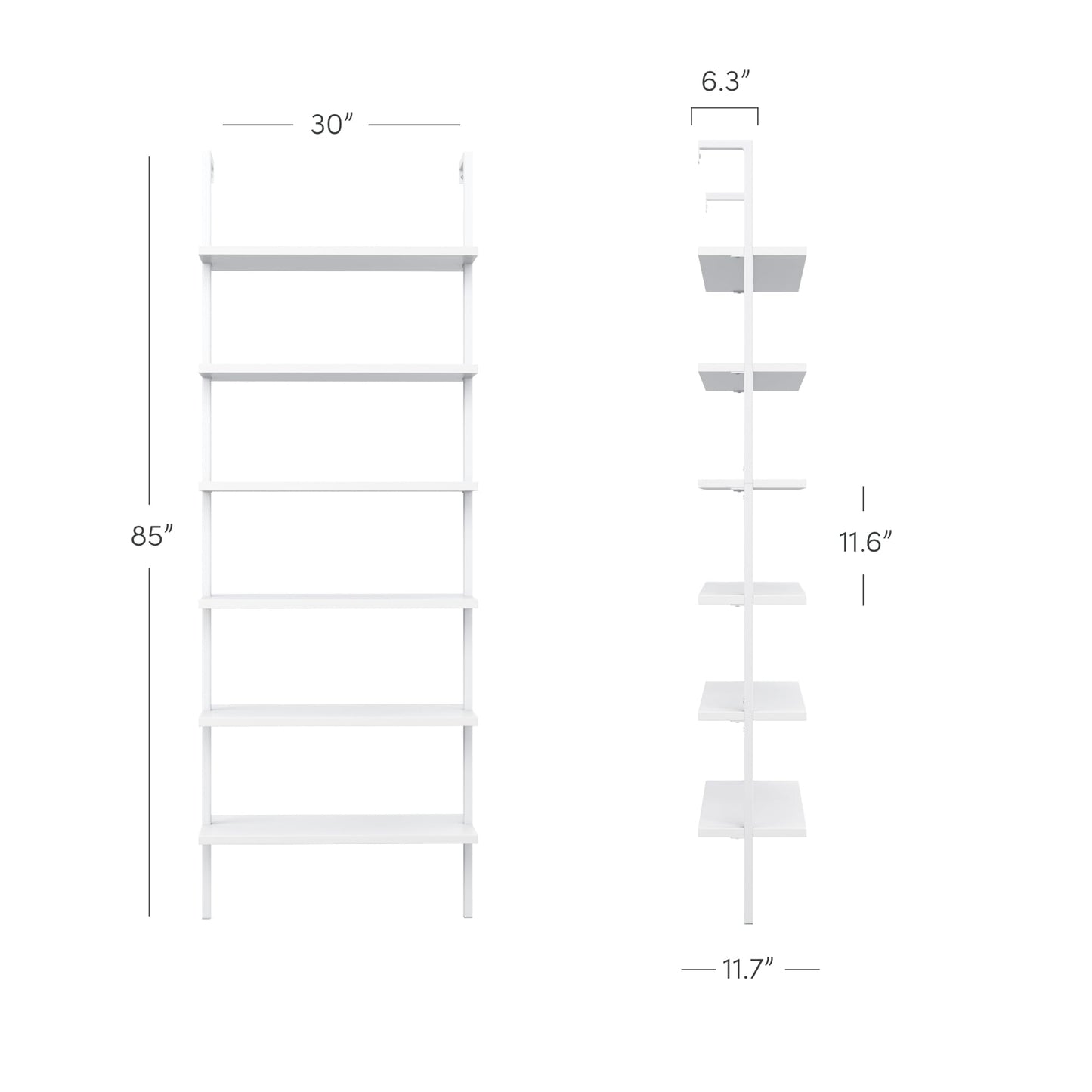 Nathan James Theo 6-Shelf Tall Modern Bookshelf, Wall Mount Ladder Shelf Bookcase with Wood and Industrial Metal Frame, Matte White