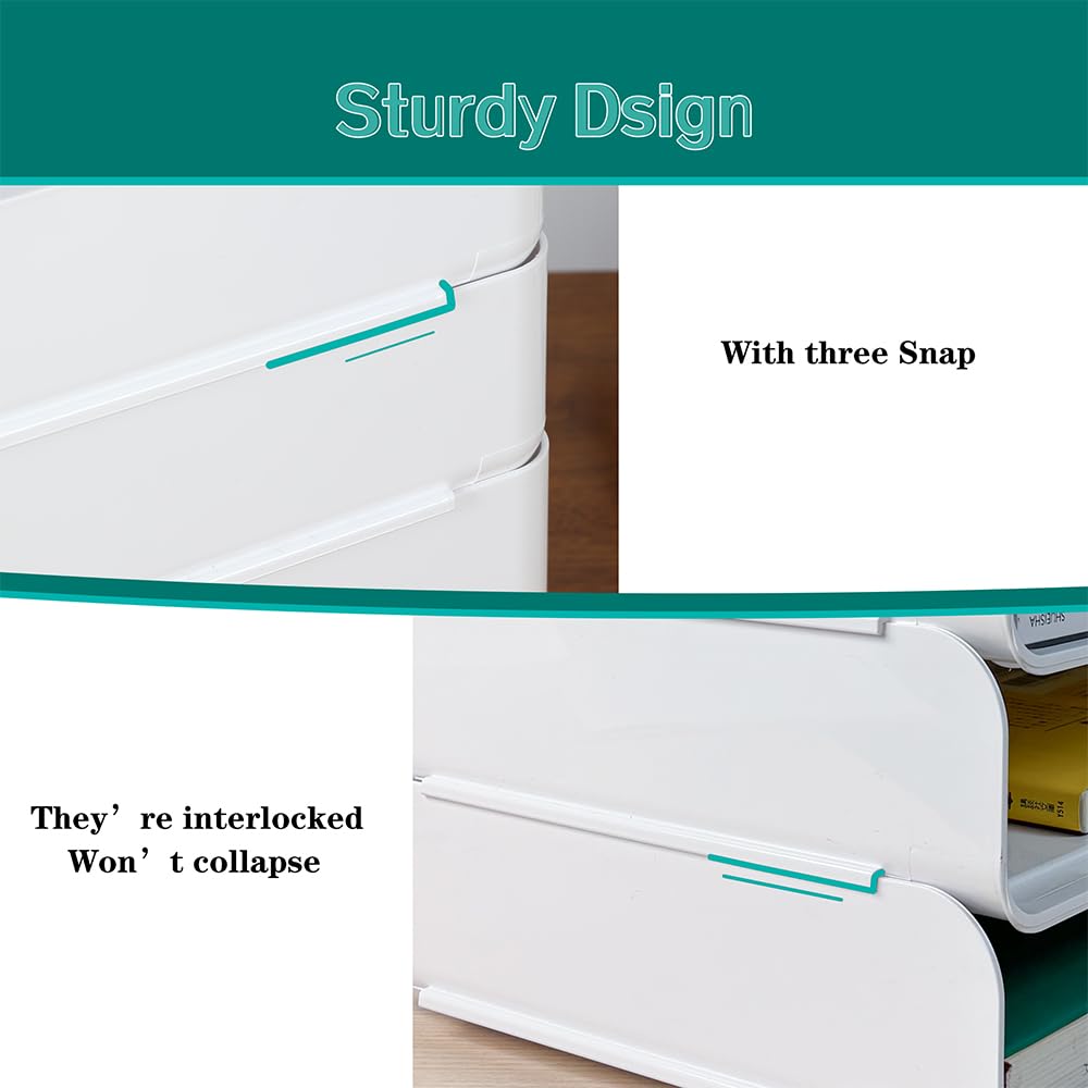 (4pcs Pack) HKeeper Stackable Paper Trays,Letter Tray Organizer,Office Desktop Organizer,A4 Paper Holder,Supplies Magazine,File Documents,Receipts（White,Regular）