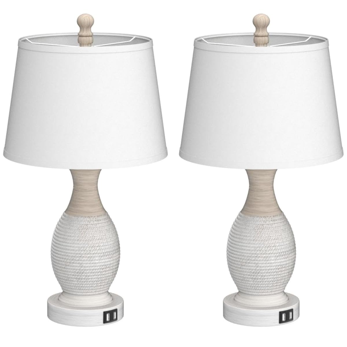 PARTPHONER Table Lamps Set of 2, Bedside Touch Lamp with USB C+A Charging Ports, Side Table Lamp with White Fabric Shade (LED Bulbs Included)