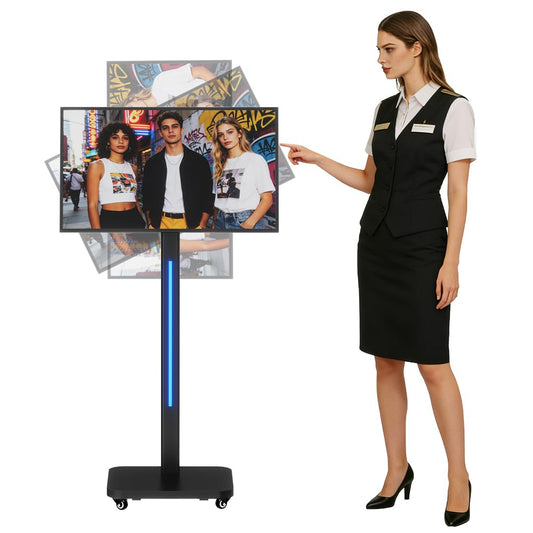 JASZDOT 32 Inch Digital Signage Display on Wheels, Portable LCD Touch Digital Kiosk with Adjustable Rolling Stand, Phone App Control Android 14 Advertising Display Poster, Auto Media Player, HDMI/USB