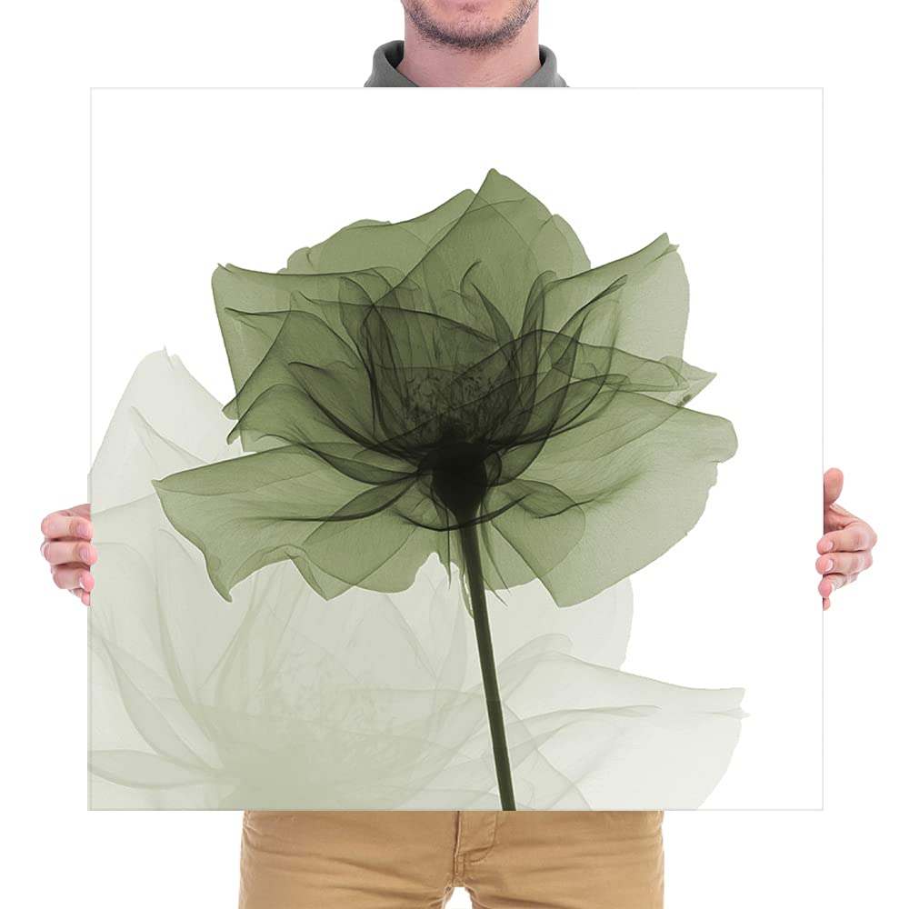 Wieco Art Large Contemporary Gallery Wrapped Floral Giclee Canvas Print Green Flickering Flowers Pictures Paintings on Canvas Wall Art Ready to Hang for Living Room Home Decorations 24x24 inch