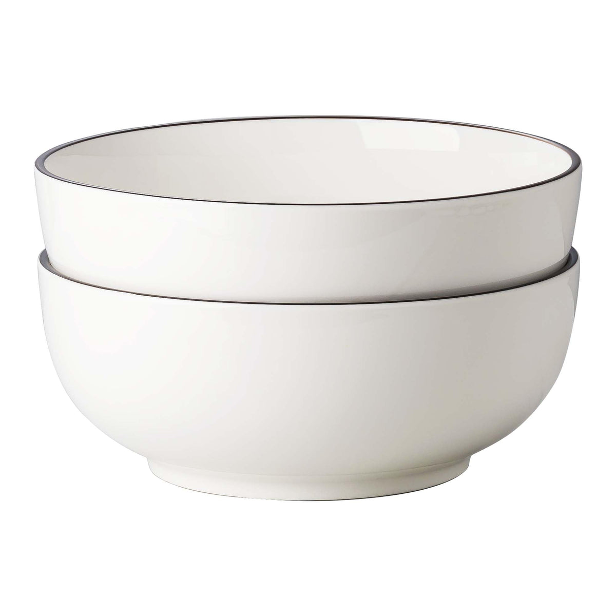 Dafuceramic Salad Bowls, 120 OZ(10") Large Serving Bowls Set of 2, Ceramic White Serving Bowls for Salad, Soup, Pasta and Dinner, Large Porcelain Bowl Set for Entertaining with Black on the Rim