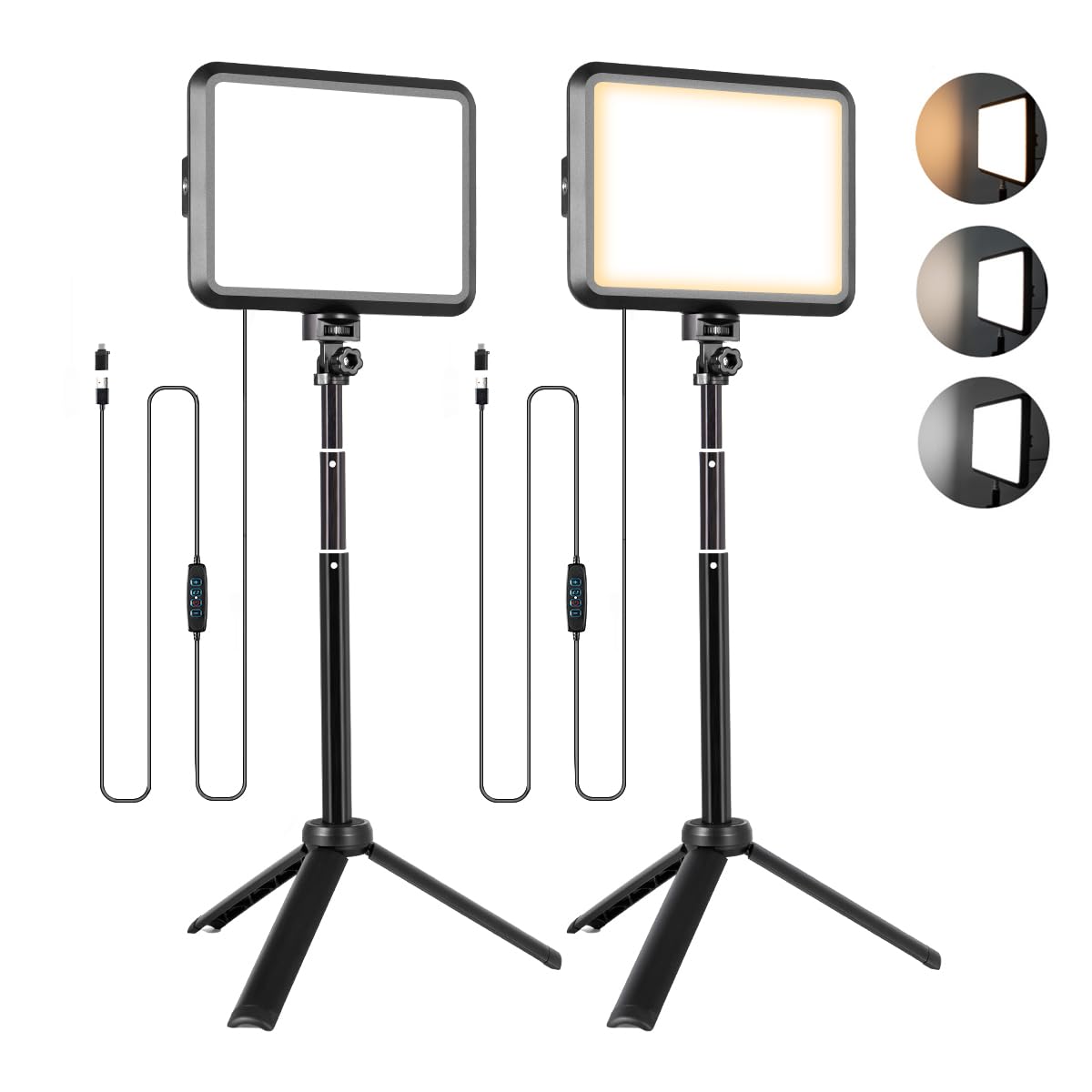 NiceVeedi LED Photography Lighting Kit, 2-Pack 8” Portable Video Light with 29" Adjustable Tripod Stand, 2800K-6500K Dimmable Softlight Studio Light for Zoom, Game Streaming, YouTube