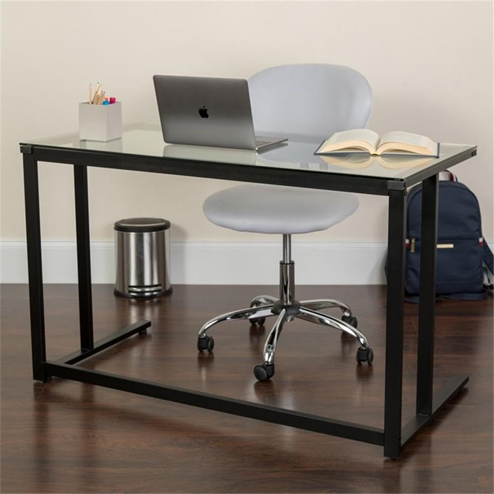 Flash Furniture Singleton Glass Desk with Black Pedestal Metal Frame