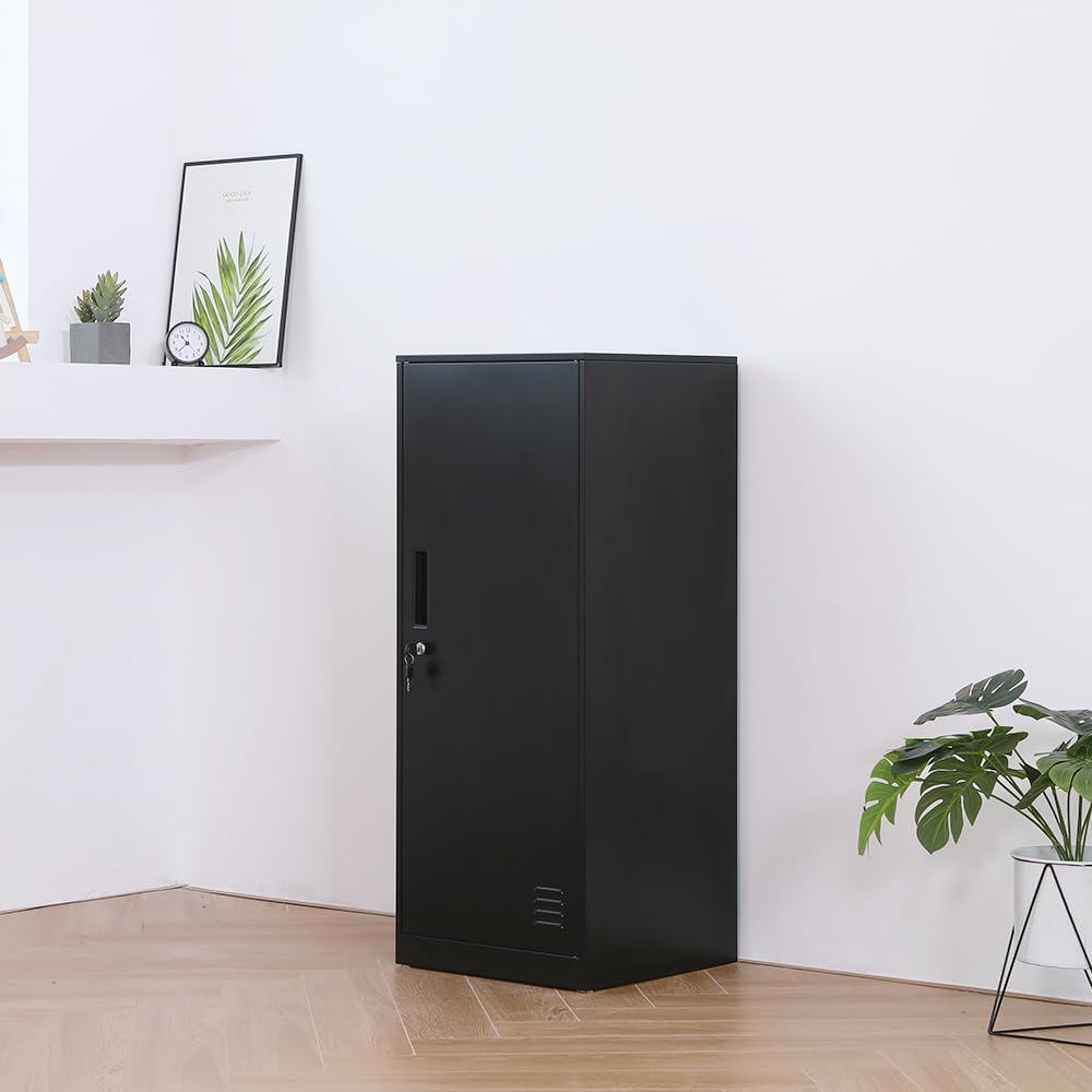 DAYTOYS 1 Door Metal Vertical Storage Locker for Kids Bedroom, Children Room, School, Office, Home,Stackable Steel Storage Cabinet for Toys, Sports Equipment,Anti-Tilting Device.(Black, 1D)