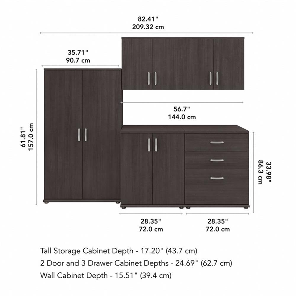 Bush Business Furniture Universal 92W 5 Piece Modular Storage Set with Floor and Wall Cabinets in Storm Gray