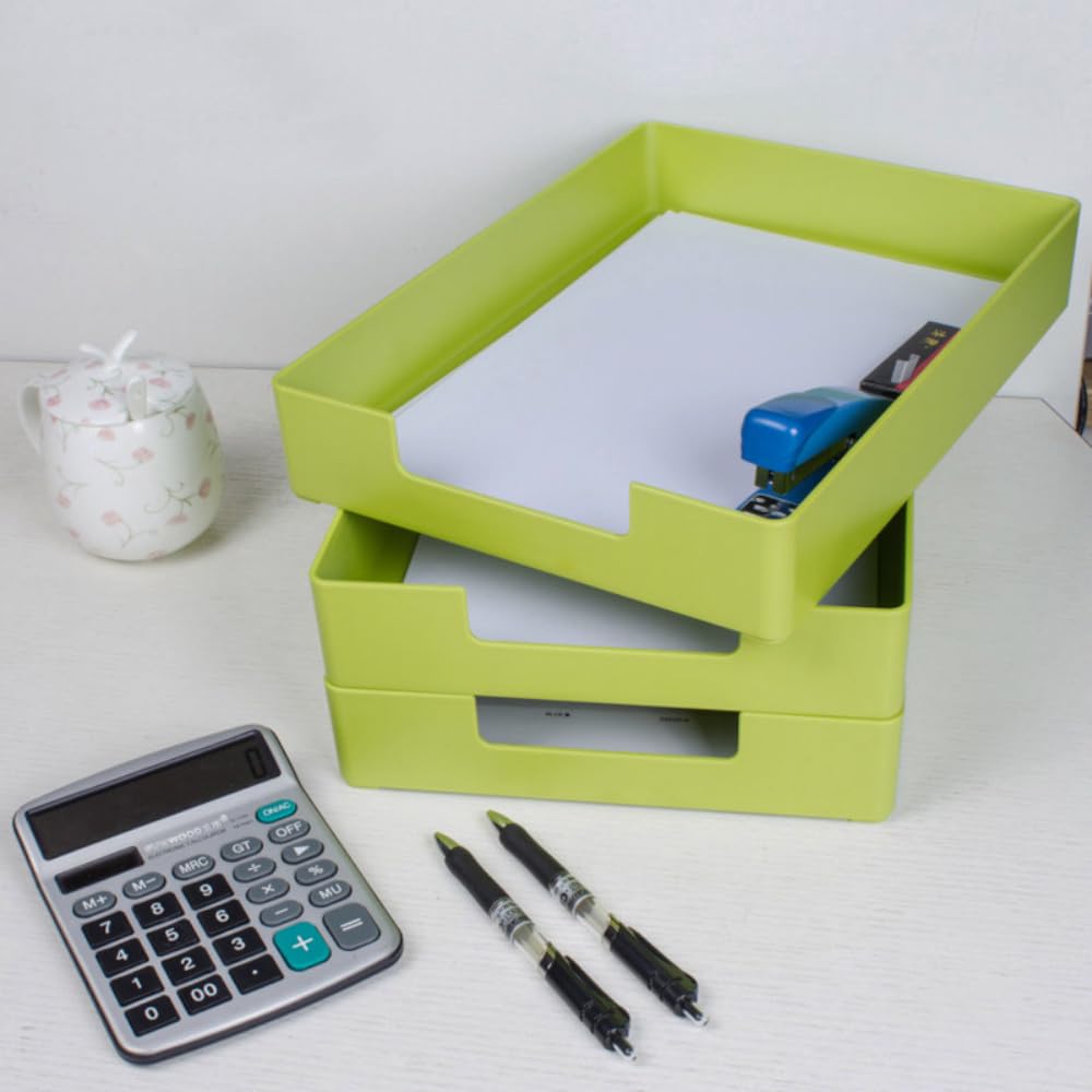 RHONZHAO Letter-Size Tray, Desk Drawer Organizer, A4 Plastic Paper Tray for Office, School, Home Storage, and Storage Containers for Gift Wrap, and Crafts (Green)