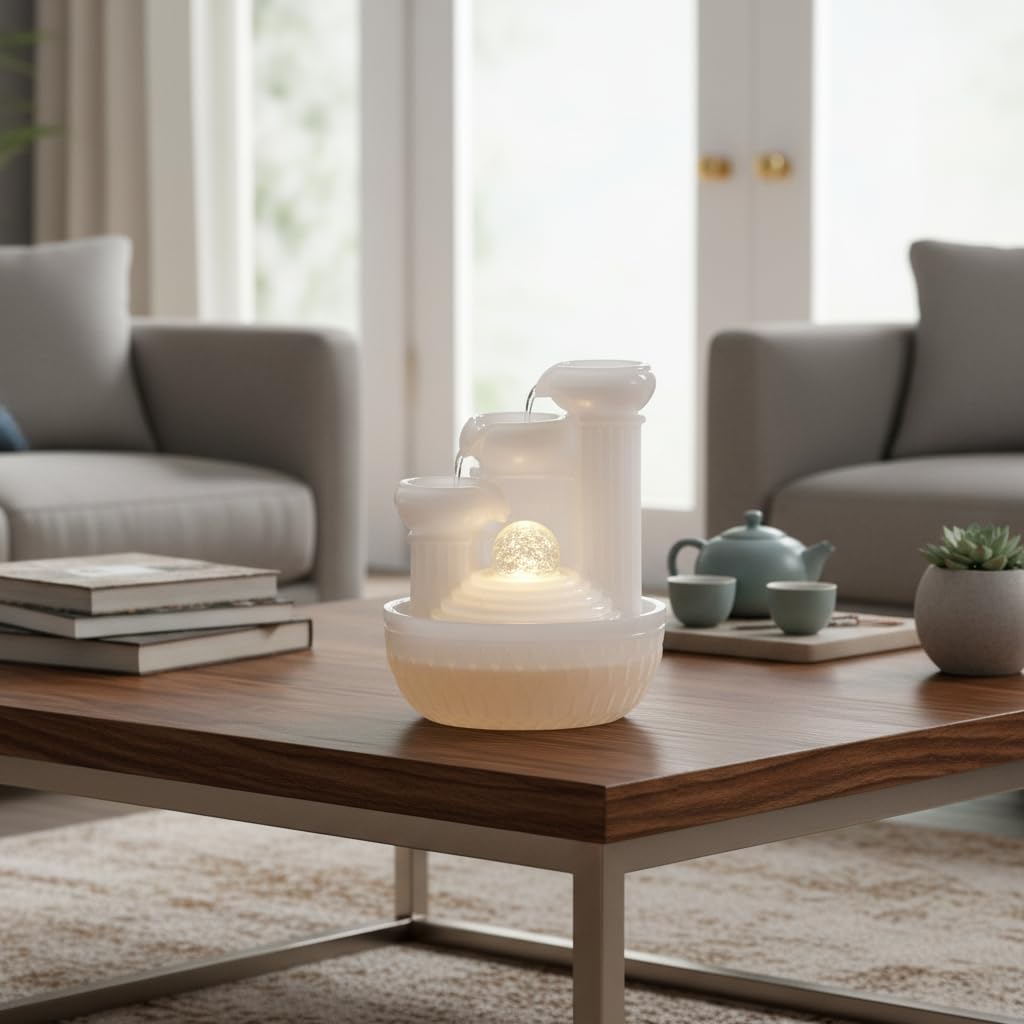 JUE ZHEN Tabletop Water Fountain - Desktop Humidifier Indoor Waterfall Fountain Home Decoration for Office, Living Room, or Bedroom