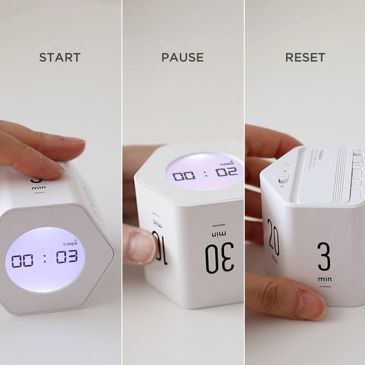 mooas Multi-Hexagon Clock Cube Timer, Digital Clock Time Timer, Pomodoro Timers, Backlit Display 12/24H Mode Count up & Countdown, Rotating Various time presets ideal for Classroom Gym Kitchen (White)