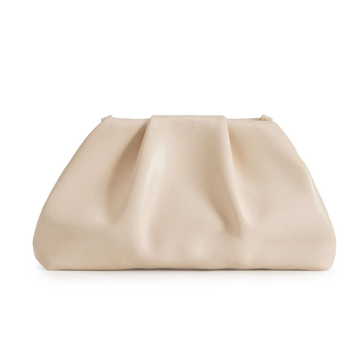 Huralona Dressy Pleated Evening Clutch Chic Soft Vegan Leather Purse Bag Pleated PU Ruched Handbag Adjustable for Women (Nude)