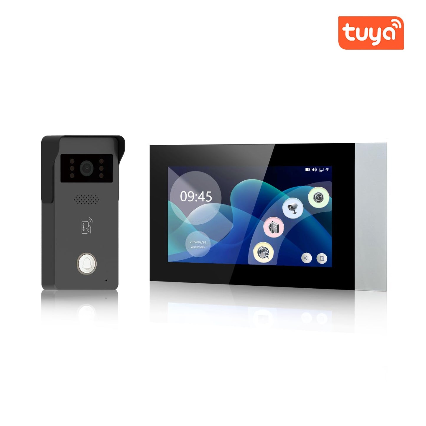 MENGQI-CONTROL Tuya Smart Office/Home Wireless WiFi Doorbell Camera Security Video Intercom for Access Control System Color Touch Screen Phone App Remote Open with Lock/Fobs/Power Supply Doorbell