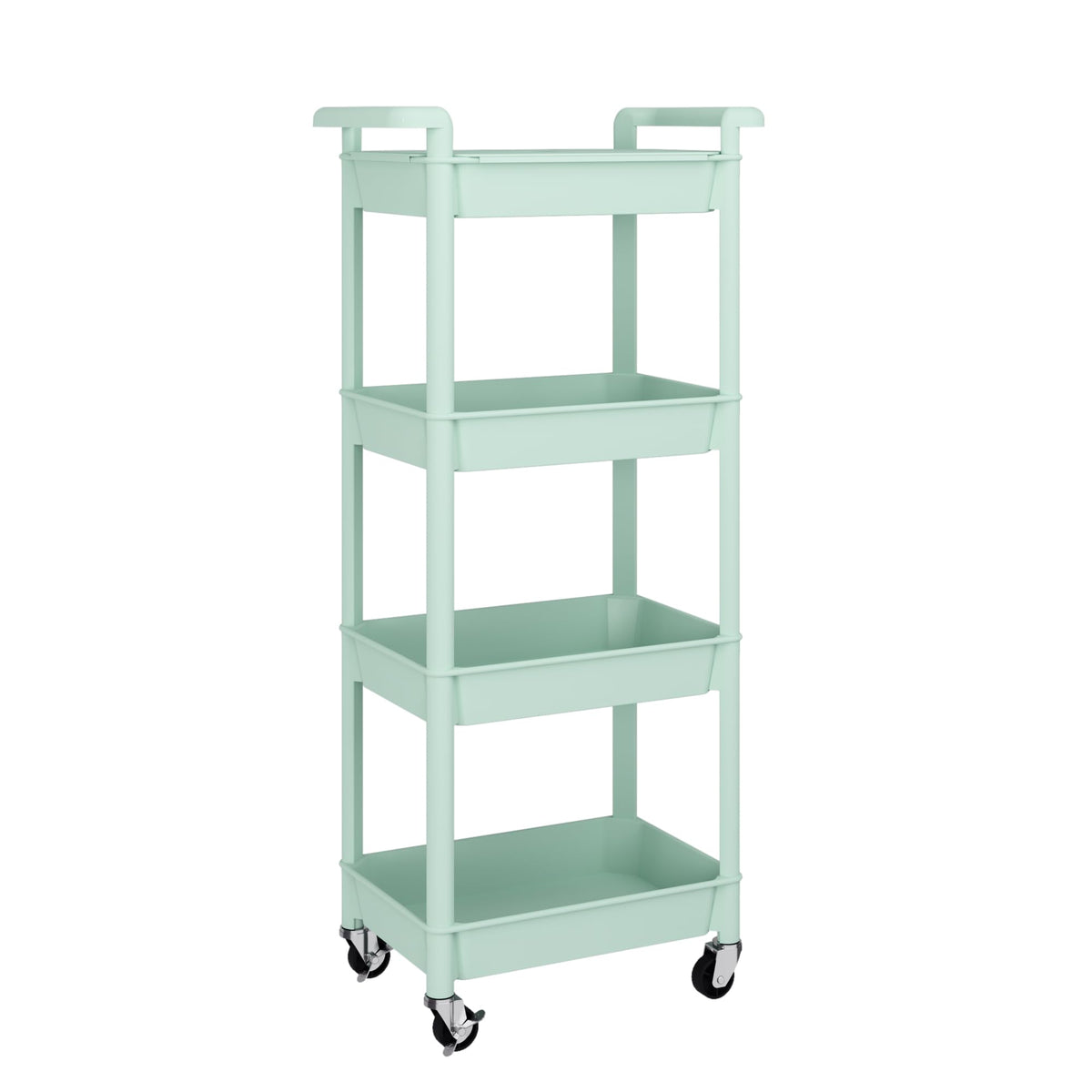 MIOCASA Utility Rolling Cart with Detachable Tray Top, 4-Tier Kitchen Storage Organization, Art Cart with Wheels for Office, Classroom, Livingroom, Kitchen, Bathroom (Green, 4-Tier-Plastic)