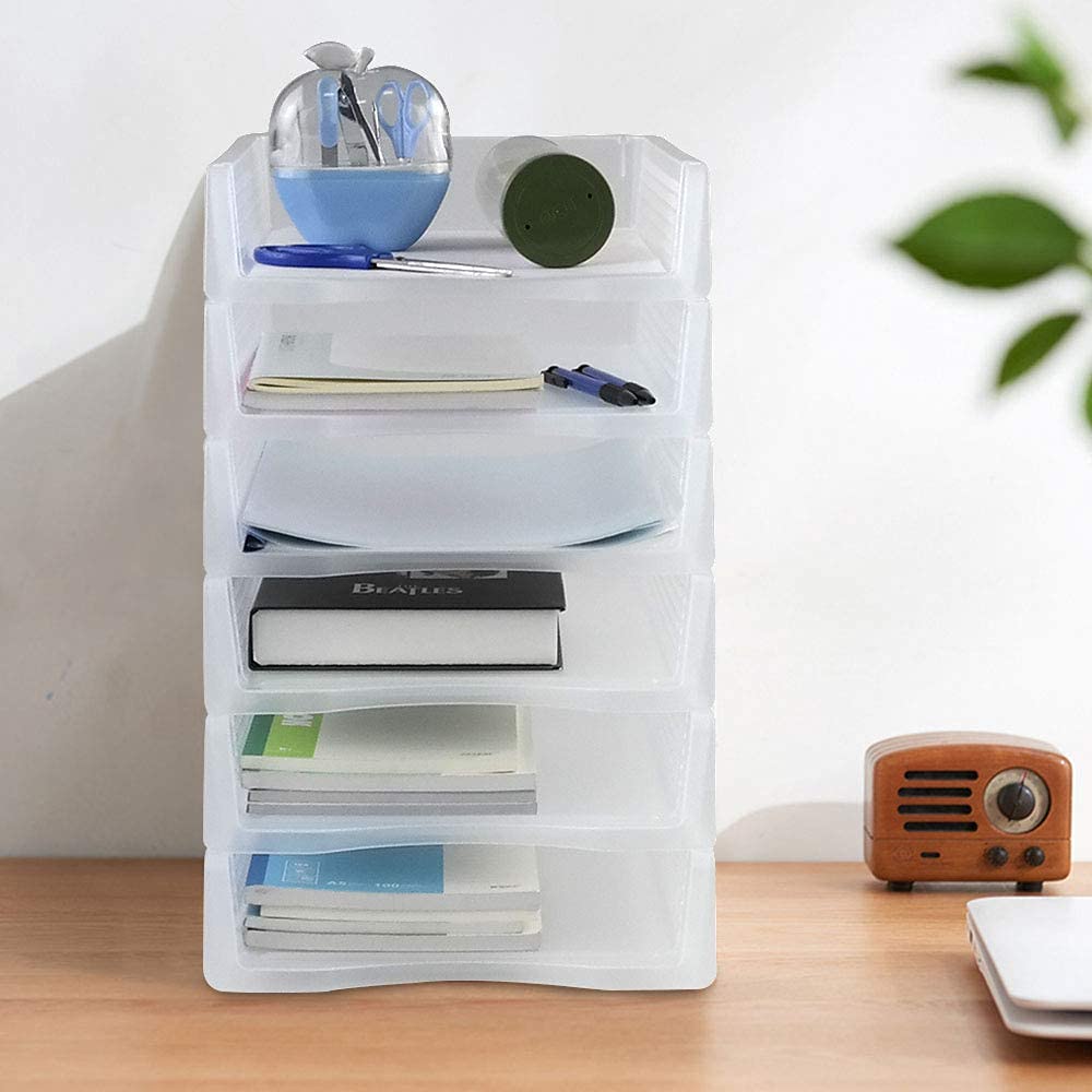 Nesmilers 6 Packs Stackable A4 Paper Tray, Clear, Plastic Desk Letter Tray