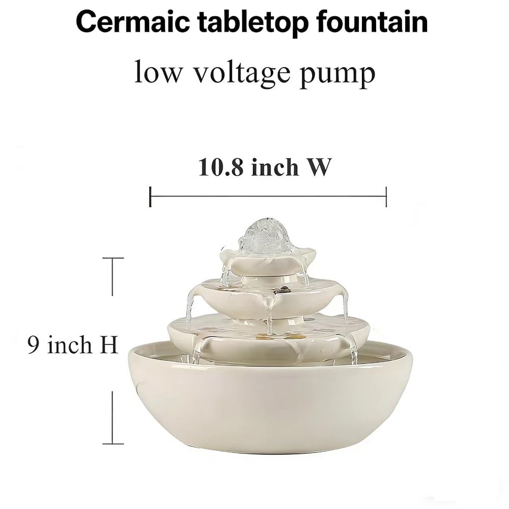 Ceramic Tabletop Fountain with Ball for Indoor Table Desk Office Patio (White A200)