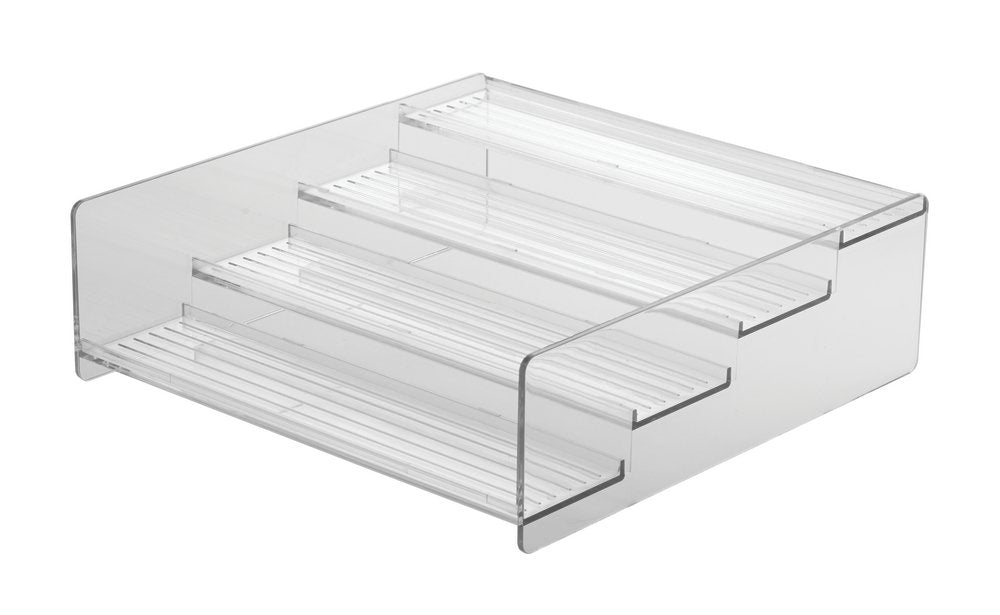 mDesign Plastic Bathroom Storage Organizer Shelf for Cabinet, Vanity, Countertop - Holds Vitamins, Supplements, Medicine Bottles, Nail Polish, Makeup - 4 Levels - Ligne Collection, Clear