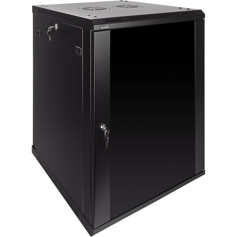 Navepoint 15U Deluxe IT Wallmount Cabinet Enclosure 19-Inch Server Network Rack with Locking Glass Door 24-Inches Deep Black