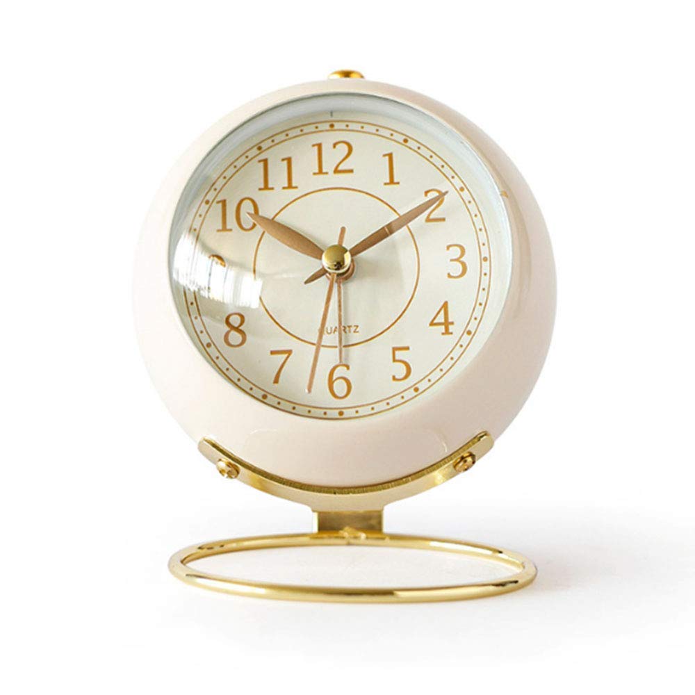 SHISEDECO Small Tableclocks Classic Non-Ticking Tabletop Alarm Clock with Backlight, Battery Operated Astronaut Deskclock with HD Glass for Living Room Bedroom Bedside Indoor Decor (White)