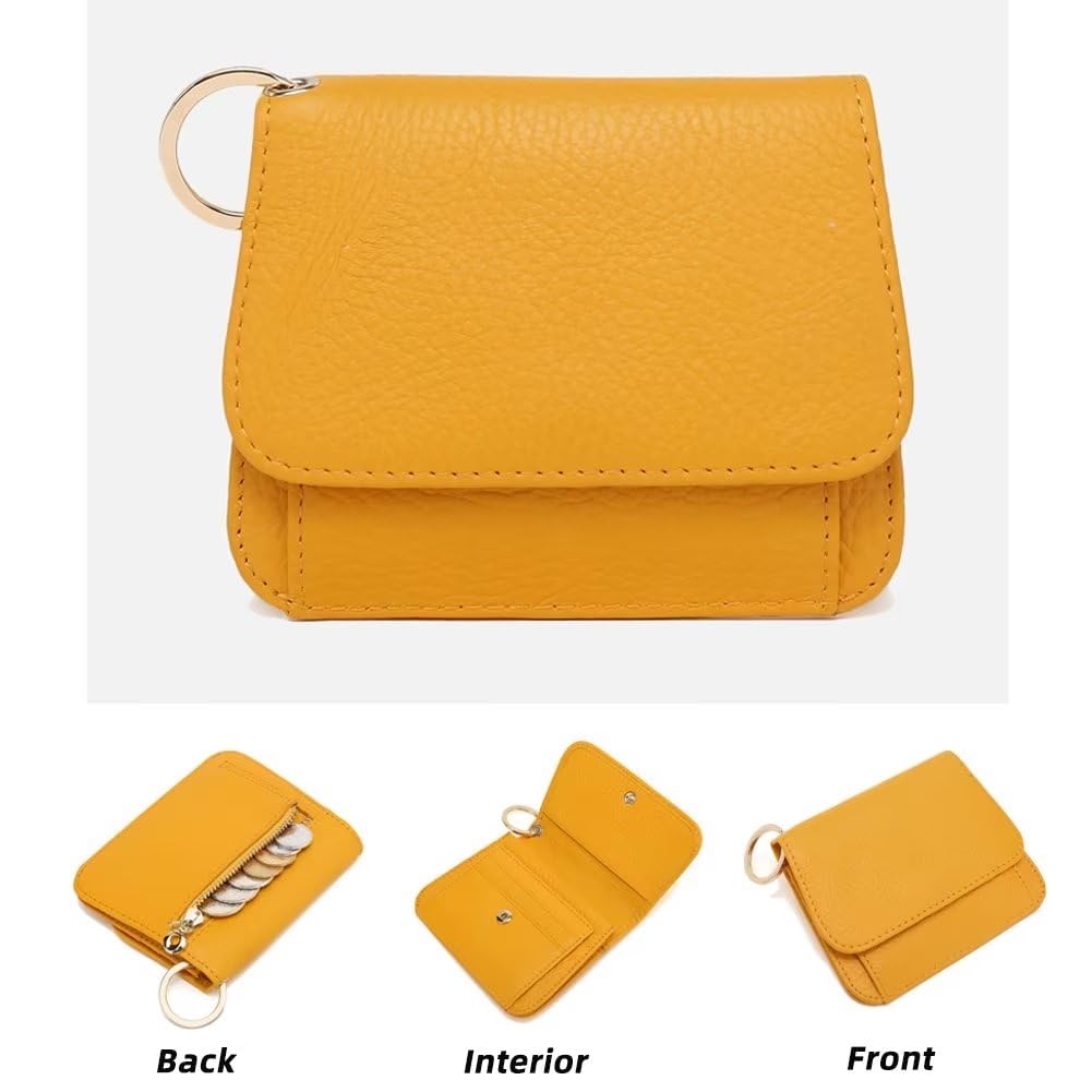 Mudono Small Wallet for Women RFID Blocking Genuine Leather Card Case Slim Tri-Fold Wallet with Zipper Pocket and Keychain