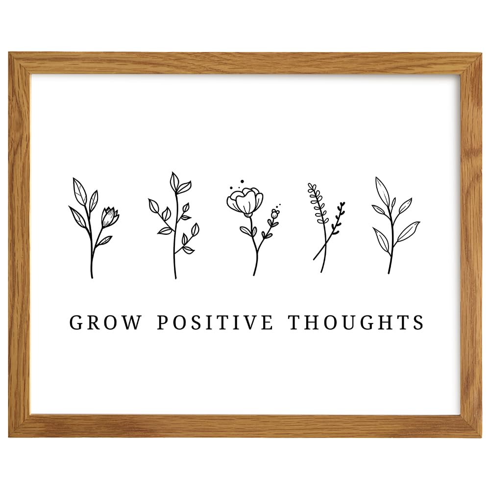 Grow Positive Thoughts Poster 8x10 FRAMED - Inspirational Wall Art & Decor - Encouragement Gifts for Women - Inspiring Quotes Wall Decor - Uplifting Encouraging Sayings - Boho Home Office Decorations