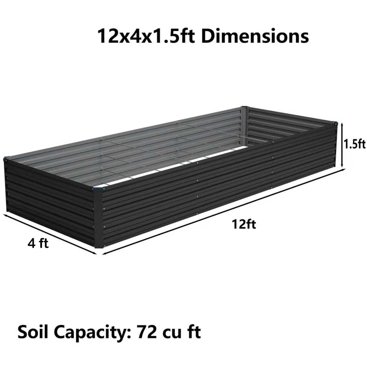 Foxlang 12x4x1.5ft Galvanized Raised Garden Bed,Outdoor Planter Box Metal Patio Kit Planting Bed for Vegetables Flowers Herb,Black
