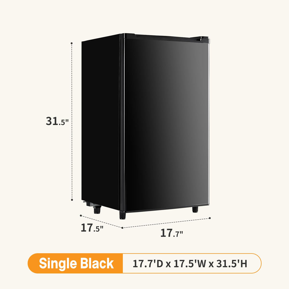 KMFurnila Mini Fridge with Freezer, 3.2 Cu.Ft Mini Refrigerators, Small Beverage Fridge with Adjustable Thermostat, for Bedroom, Office, Dorm, Single Door, Quiet & Energy Saving, Black