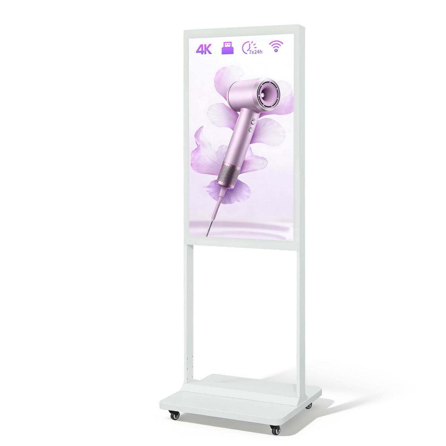 KEINONE 43" Digital Signage Display, 4K LCD Indoor Digital Signage Kiosk, Commercial Indoor Digital Signage, Floor Standing Advertising Player, USB WiFi Bluetooth Input, 4+32GB, Android 14.0 White