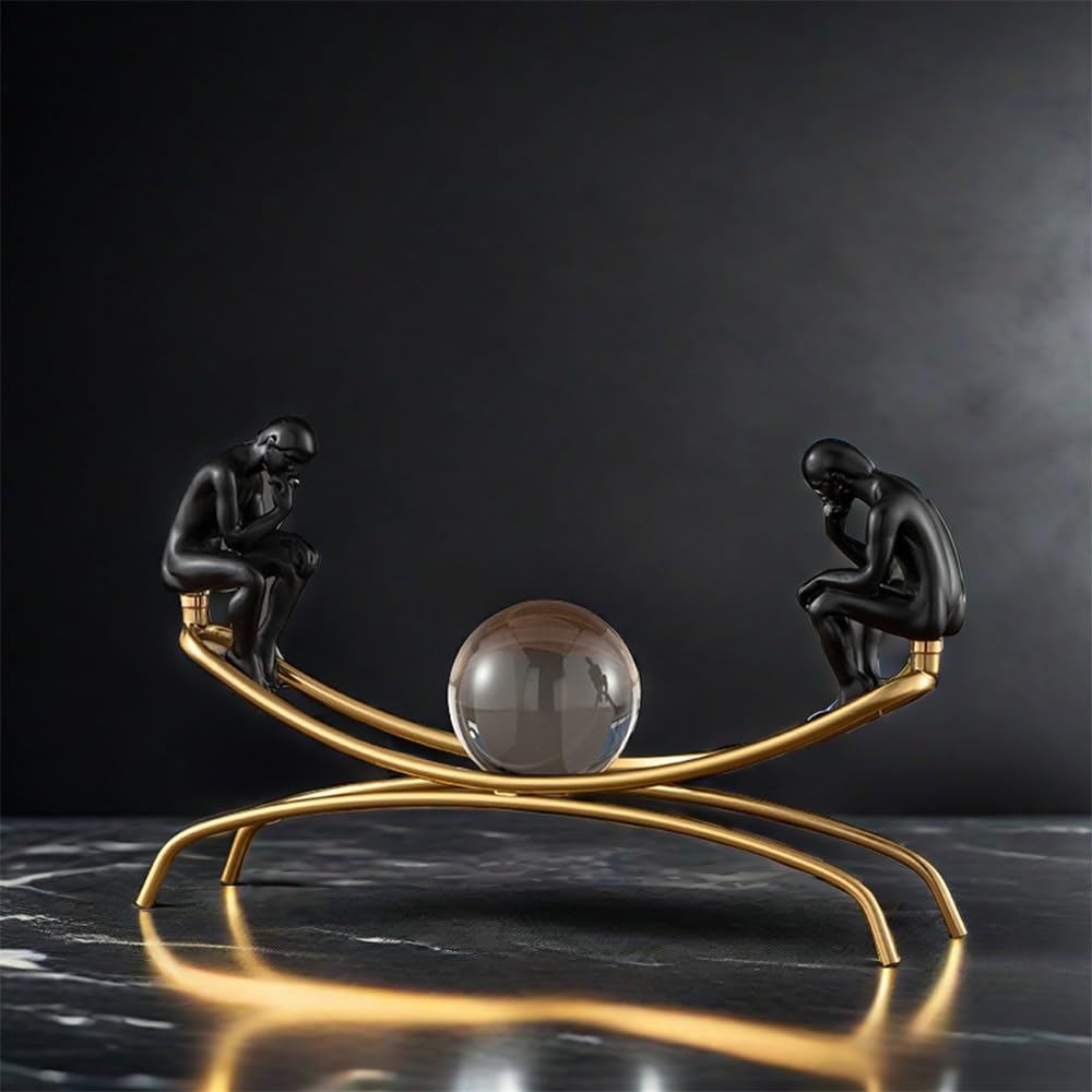 FUNSXBUG The Thinker Statue Thinking Man Statues with Crystal Ball Sculptures Collectible Figurine Home Decor Living Room Decoration Black