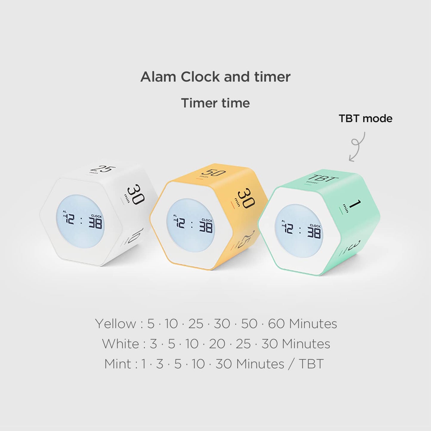 mooas Multi-Hexagon Clock Cube Timer, Digital Clock Time Timer, Pomodoro Timers, Backlit Display 12/24H Mode Count up & Countdown, Rotating Various time presets ideal for Classroom Gym Kitchen (White)