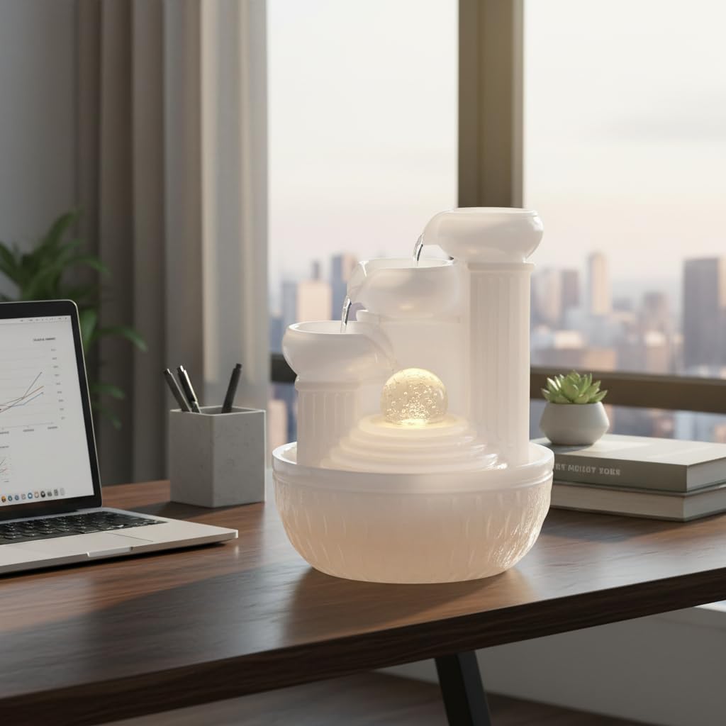 JUE ZHEN Tabletop Water Fountain - Desktop Humidifier Indoor Waterfall Fountain Home Decoration for Office, Living Room, or Bedroom