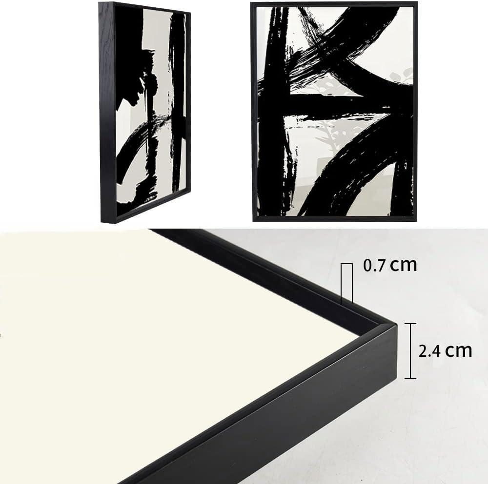 Set of 2 Framed Black and White Brush Stroke Canvas Wall Art Modern Abstract Minimalist Ink Line Painting Retro Mid-Century Geometric Poster Prints for Office Home Decor (12inx16in Framed)