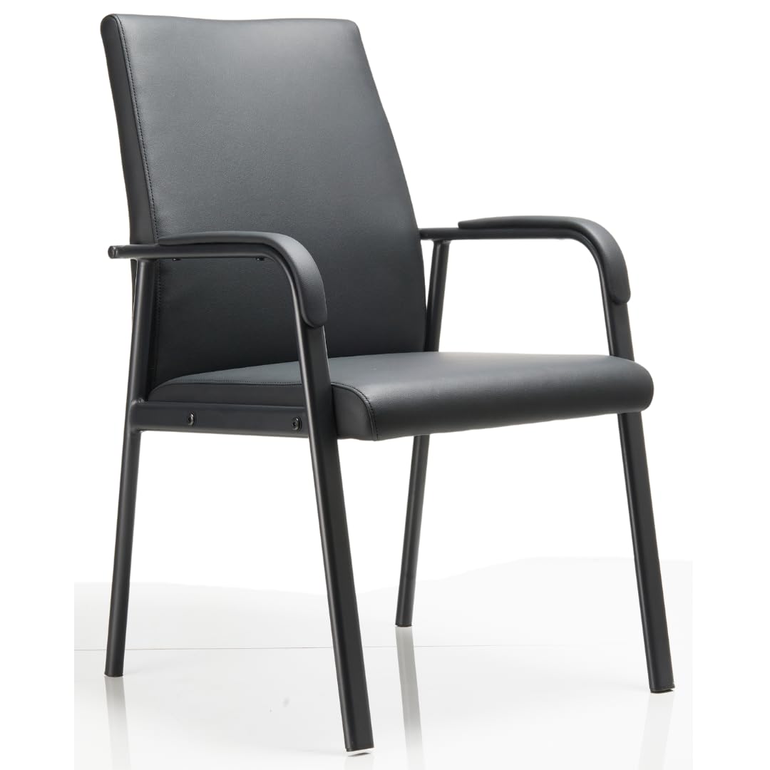 VACYOVKE Office Guest Reception Chair 600 lbs Capacity Leather Conference Room Chairs with Padded Armrests No Wheels Desk Chair Black