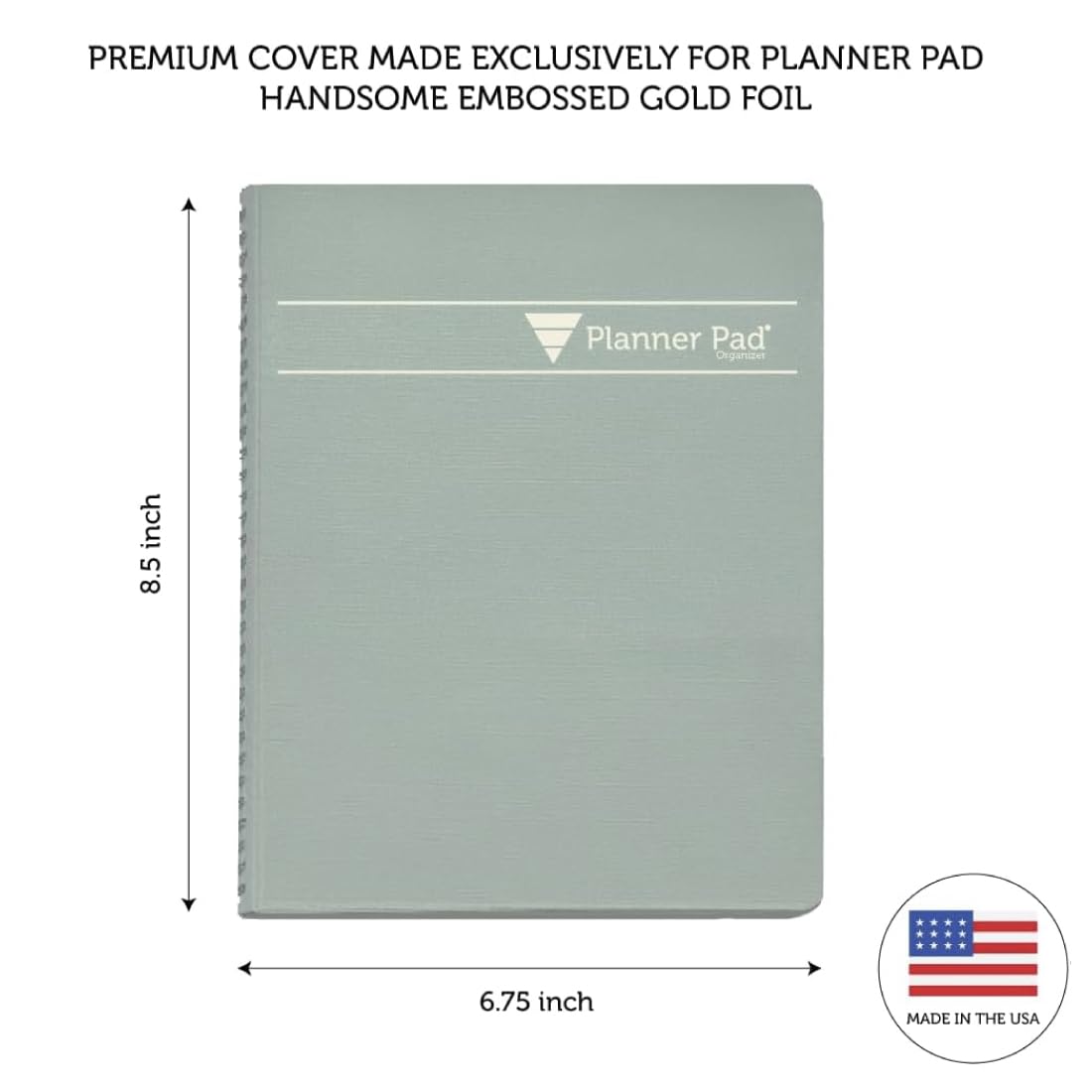 Planner Pad Spiral Bound July 2026 - June 2027 / Academic Year 6 3/4" x 8 1/2" Medium 3-Tier Funnel Down 12 Month Organizer, Greenish Grey Cover/Soft Green Ink