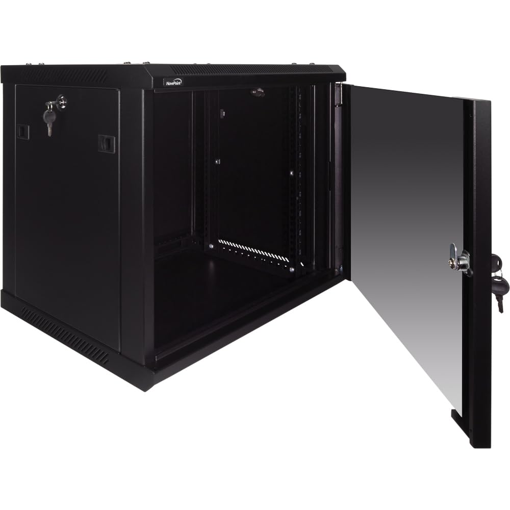 Navepoint 9U Deluxe IT Wallmount Cabinet Enclosure 19-Inch Server Network Rack with Locking Glass Door - Black