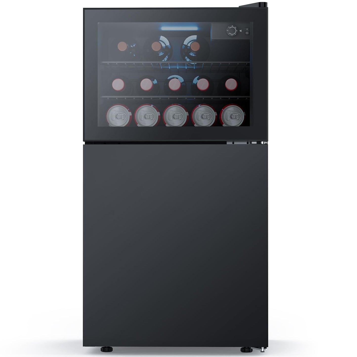 COWSAR 2.6 Cu.Ft Beverage Refrigerator & Mini Fridge with Freezer - Glass Door, Reversible Design, Adjustable Thermostat for Dorm, Office, Bedroom