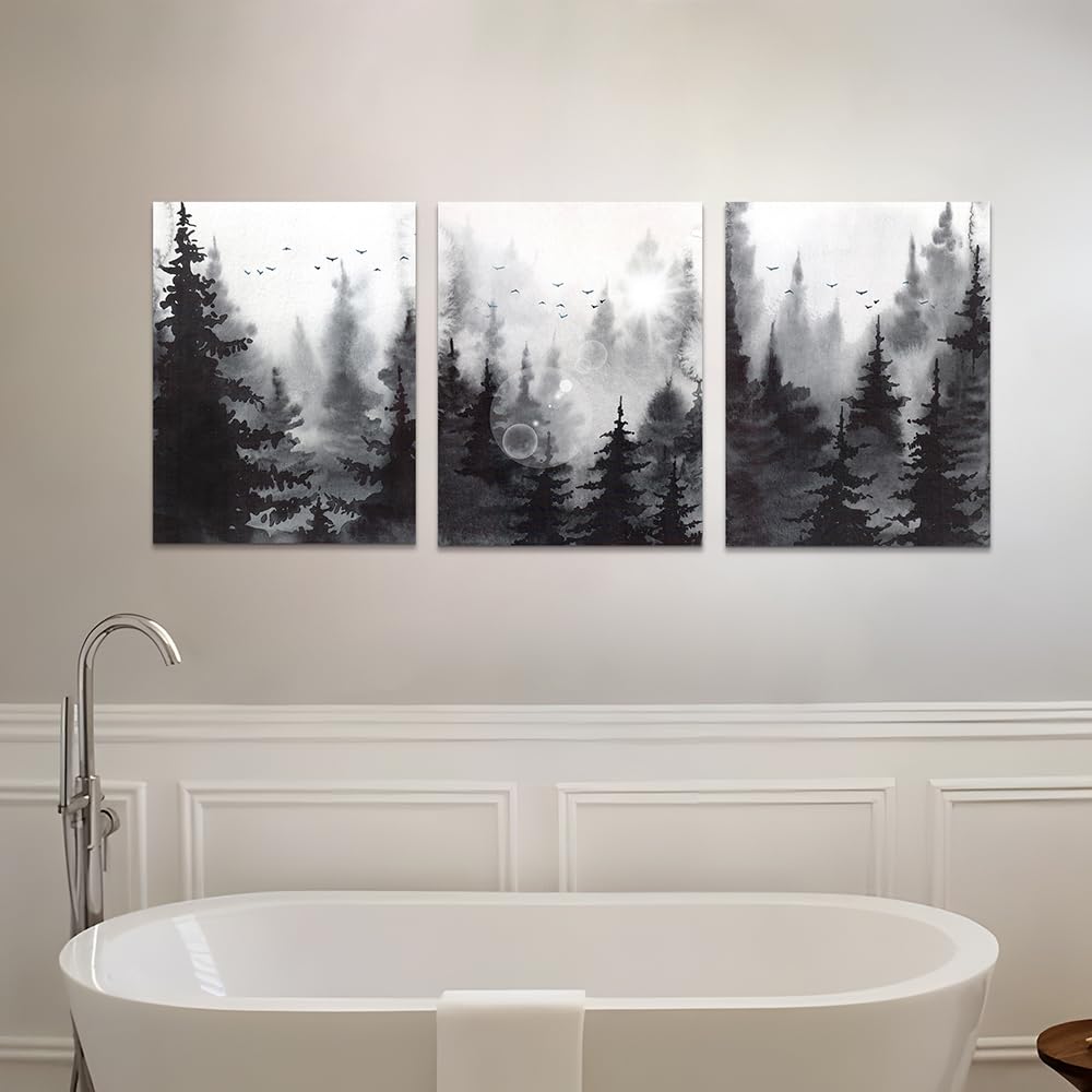 Lapremoly 3-Piece Modern Abstract Art Prints, Black and White Forest Scenery, Canvas Wall Art for Living Room, Bedroom, Office, Home Wall Decor